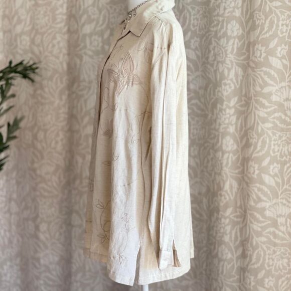 NWT Vintage 90s Tower Hill Ivory Linen ButtonUp Shirt Butterfly Embroidery Sz‎ L - Picture 4 of 8